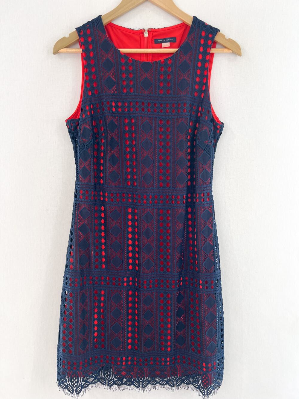 Tommy Hilfiger Navy Red Lace Overlay Mini Dress 4 Preppy Academia Americana